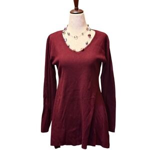 Whisper Knit by Louis Dell Olio Women's S Burgundy V-Neck Long Sleeve Sweater
